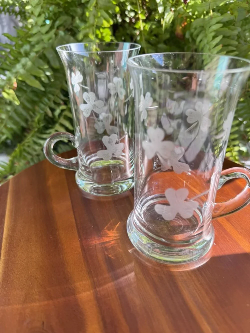 Set of 2 Vintage Princess House, Heritage Irish Coffee Mugs, Etched Shamrocks